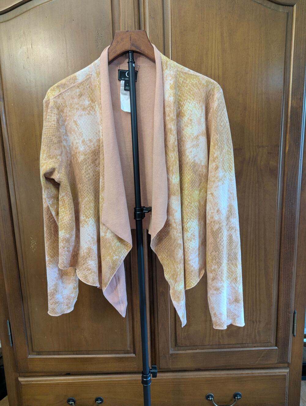 G by Giuliana Women's XL Waterfall Open Front Cardigan Peach Yellow Ivory